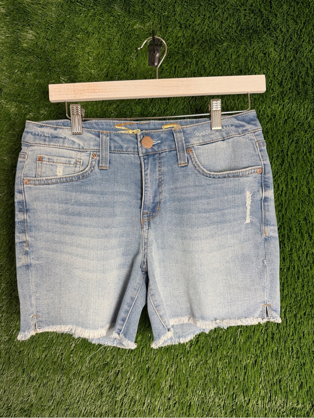 Seven7 Light Blue Distressed Denim Shorts
